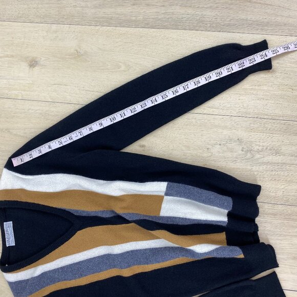 jaeger Cashmere V Neck Colour Block Retro Sweater Sz S - Picture 7 of 9